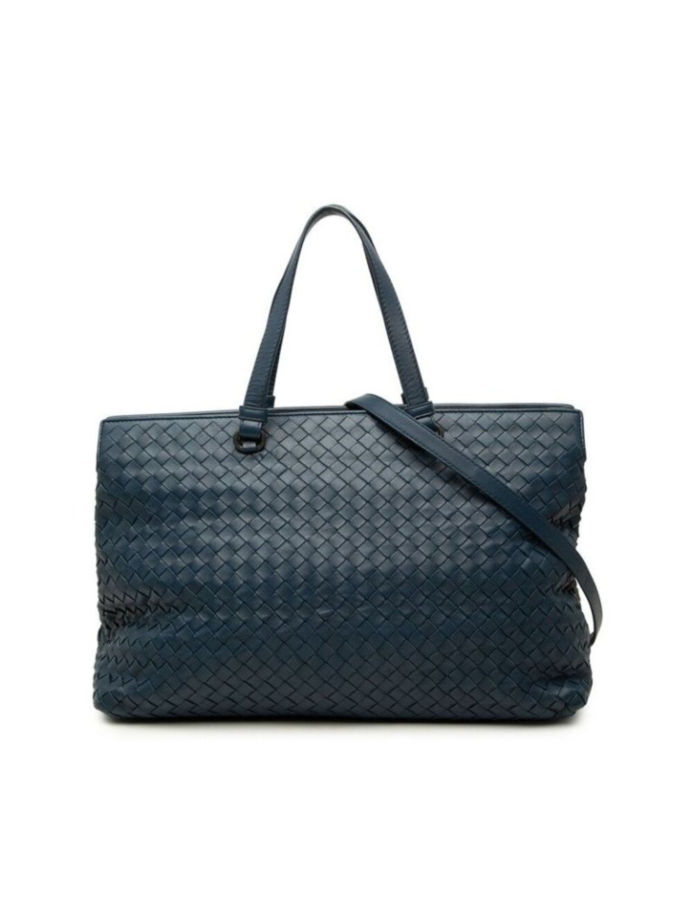 Bottega Veneta Intrecciato Tote Shoulder Bag 2-Way Navy Leather